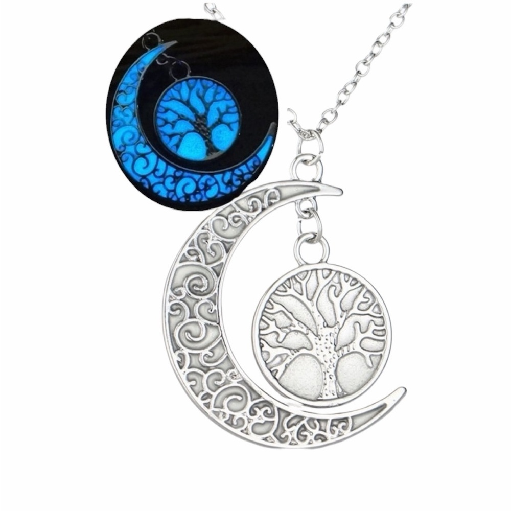 10/25🦋 Ginger Lyne Collection Glow in Dark Moon/Tree of Life Necklace & Earrings